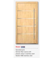 UNILUX Model 2106 Pine Door, Varnished, Vertical Fiber, Stainless Pilaster, Security Lock, Triple Glazing, German Quality